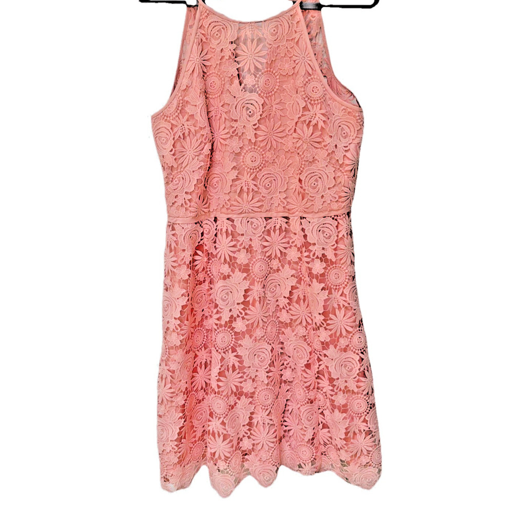 WHBM Pink Lace Floral Tie Strap Dress Size 8